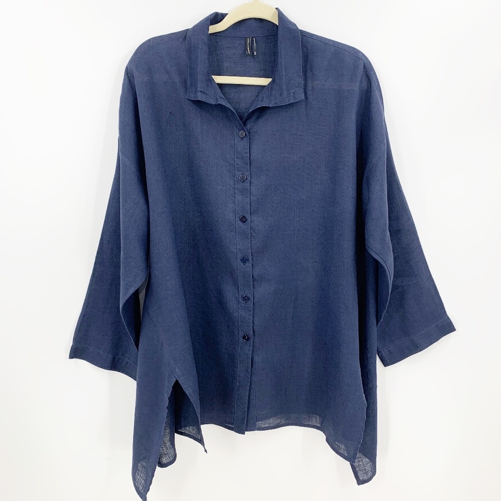 Stella Carakasi 100% Hemp Navy Button Down Tunic Sz S/M